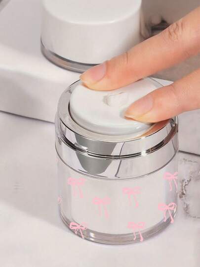 Bowknot Pattern Airless Pump Bottles Jars,Air Pump Container For Cream,Pump Moisturizer Container, Empty Acrylic Makeup Cosmetic Containers With Pump, Refillable Travel Size Containers Airless Lotion Jar With Lid For Thick Moisturizer, Skincare Cream, Clear, Makeup Organizer
