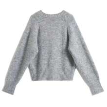 秋季女款可爱蝴蝶结钩针罗纹圆领套头毛衣