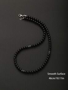 1 件时尚夏季简约黑色串珠项链男士珠宝 - 黑色 - 查看 9