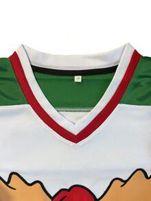 男士冰球服 00 圣诞驯鹿白色 V 领长袖刺绣运动衫冰球服