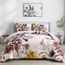 3 Pieces Blush/Green Floral Bed Room Comforter Sets Queen King, Boho Blush Floral Printed On White, Soft Microfiber Bedding Set For All Season (1 Comforter, 2 Pillowcases),Wedding Items,Valentines Day Home Bed Room Decor,Easter Gifts,Mothers Day Gift,All Season - 腮紅花 - 查看 2
