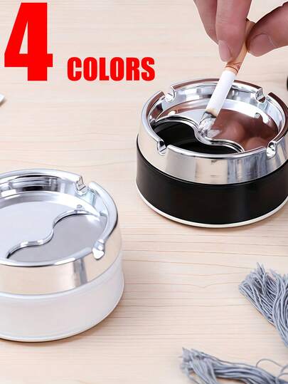 1/2pcs Household Ashtray, Ashtray,Thick Design,304 Stainless Steel+Anti Fingerprint Coating Material,Sealed Stainless Steel Windproof, Office & Living Room Tabletop Rotary Thick With Cover, Simple & Fashion Stainless Steel Sealed Windproof Ashtray, Living Room Rotary Thick Ashtray