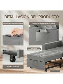 Sillón-cama Individual, Convertible 3 En 1 Sillón Reclinable - Gris - Ver 5