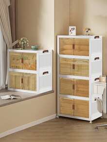 3layer  Plastic Storage Bins With Lid, Stackable Storage Containers With Wheels, Folding Storage Boxes, Stackable Storage Bins, Closet Organizers And Storage For Living Room,Office,Dorm - White - View 8