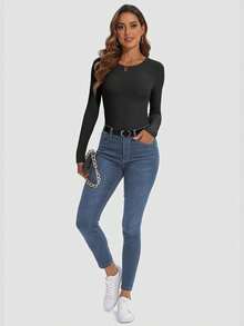 Womens Long Sleeve Crewneck Ribbed Tops Fall Fitted Stretch Casual Basic Shirts 2025 - A-grey - View 11