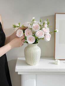 1 Bình hoa nhựa giả gốm chống vỡ, trang trí nhà tối giản hiện đại, thiết kế hình trụ có họa tiết sọc trắng, bình hoa trang trí đa năng thanh lịch cho đám cưới, văn phòng, trưng bày theo mùa, sử dụng trong nhà/ngoài trời quanh năm - Nhiều màu - Xem 10