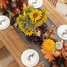 1/25 pièces Série automne, chemin de table en lin imprimé de feuilles d'érable et de pommes de pin, convient pour les fêtes, les dîners d'anniversaire, la décoration de la cuisine et de la salle à manger, les meubles et la décoration textile de la maison. C'est un article de décoration polyvalent convenant à toutes les saisons, parfait pour les décorations de fête et de vacances, ainsi qu'un excellent cadeau pour les parents et les amis.