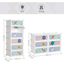 Estantería Infantil de 6 Cubos, Zapatero Infantil, 43 x 31 x 105, Armario, para Ropa, Juguetes, Blanco MLPC904W01 - Blanco Nube - Ver 10