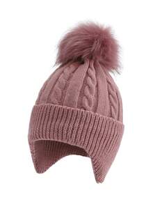 1 件儿童针织帽，带绒球，保暖护耳帽，适合男孩和女孩，秋冬 - 1PC - 查看 16