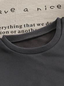 2 Pieces Set: Girls Solid Color Casual Pullover Sweatshirt & Loose Straight Leg Pants, Autumn - Dark Grey - View 2