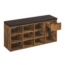 VASAGLE Banc à Chaussures, Banc de Rangement, avec Tiroir et Compartiments, Couloir, Entrée, Chambre, 30 x 104 x 48 cm, Marron Rustique et Marron Châtaigne - Marron - Voir 3