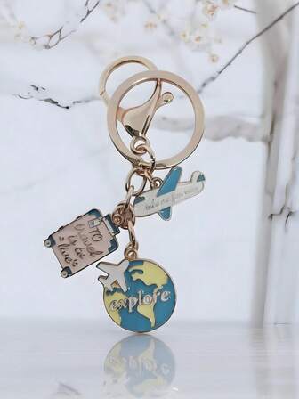 [1 Piece Global Travel Keychain] Creative Earth And Plane Pendant, Stylish Luggage Charm, Travel Souvenir, Ideal Choice, Essential For Global Exploration, Suitable For Bag And Car Key Decorations. Christmas Gift Ideas