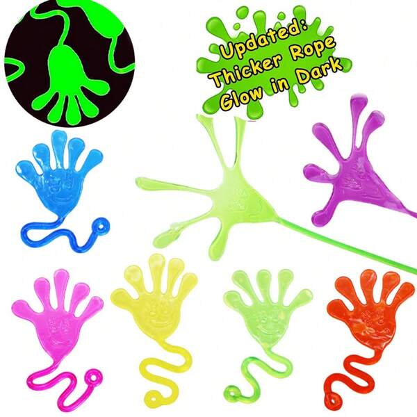 5/10/20/30/72Pcs Glow In The Dark Sticky Hands Kids Party Favor Supplies Goodie Bag Stuffer Pinata Return Gift Stretchy Class Prize Carnival Sensory Goody Party Pinata Filler Toy, Random Style And Color