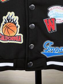 2 Pieces Of Baby Boy Hip-Hop Sports Style Basketball Digital Printed Baseball Suit Set, Jacket, Pants Set, Spring And Autumn Season - Black - View 4