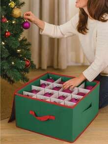 64-Grid Christmas Ornament Storage Box, Non-Woven Christmas Ornament Organizer - Green - View 2