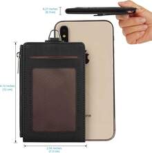 Women & Men Keychain Card Holder Case Zipper Slim Minimalist Front Pocket Wallet With 2 ID Window, Black - Đỏ01 - Xem 5