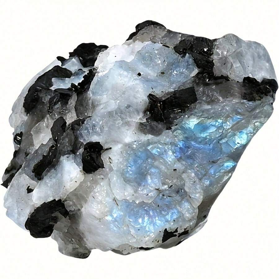 1/2/3pcs Natural Black & White Moonstone Crystals, Blue Aura 7 Chakra Crystals, Aromatherapy Diffuser Stones, Mineral Specimen Decor & Collection, Healing Pyrite Crystals, Premium Jewelry DIY Decor, Yoga Meditation Crystals, Best Holiday Gift - Natural Black and White Moonstone Crystal Rough Stone - View 1