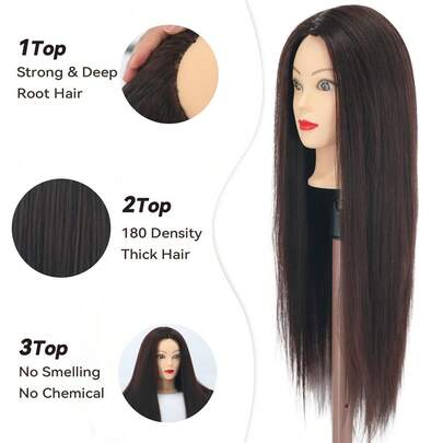 26-Inch Brown Hair Styling Mannequin Head, Slicked Back Style, Beauty Hairstyling Practice Model Head, Makeup Doll Head (1 Mannequin Head), Beauty Supplies, Halloween