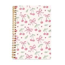 1 pezzo Quaderno con fiocco a forma di ciliegia - Rosso, a righe, 14x21cm, perfetto per lavoro, scuola, regali per donne, 50 fogli 100 pagine