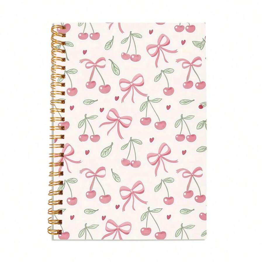 1 pezzo Quaderno con fiocco a forma di ciliegia - Rosso, a righe, 14x21cm, perfetto per lavoro, scuola, regali per donne, 50 fogli 100 pagine