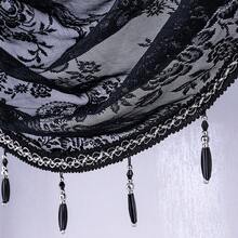 Modern svart vågig spetsgardin - Blommig jacquard kort gardin, lämplig för kök och vardagsrum, halvtransparent polyestermaterial med stångfickadesign