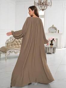 1 件纯色 Nida 面料 Abaya，无头巾，宽松舒适，适合所有人胸围，适合女性日常穿着 - 多色 - 查看 4