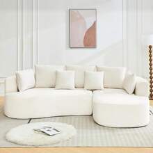 106" Curved Sectional Sofa With Throw Pillows, 4 Seater Luxury Chenille Cloud Modular Couch With Deep Seat,Boneless Compression Sofa For Modern Living Room, Office And Apartment - 米色 - 查看 3