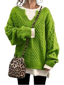 Women's Winter Chunky V Neck Long Sleeve Loose Cable Knit Sweater Pullover/Vacation Outfits Women/Valentine Outfits For Women - 綠色 - 查看 1