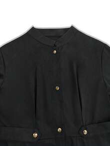 Whisplicity Vestido de manga larga elegante para mujer de talla grande, diseño de botones de unicolor elegante, adecuado para ir al trabajo, negocios, festivales, otoño/invierno - Negro - Ver 6