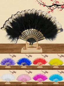 D EXCEED 1/2/4/6 件 20 年代复古折扇 洛丽塔服装用手扇 复古羽毛折扇 舞台走秀扇 下午茶舞蹈人造羽毛扇 - 玫紅色 - 查看 4