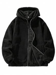 男士 Old Money 连帽加厚夹克，秋冬款，复古摇滚风，保暖内衬夹克 - 黑色 - 查看 3