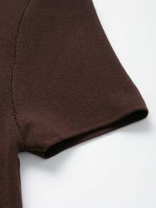 Áo thun nữ tay ngắn cổ tròn màu trơn, kiểu dáng rộng rãi, thích hợp mặc mùa hè. - màu nâu - Xem 4