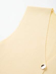 Flat Knit V-Neck Sleeveless Knitted Vest - Yellow - View 3