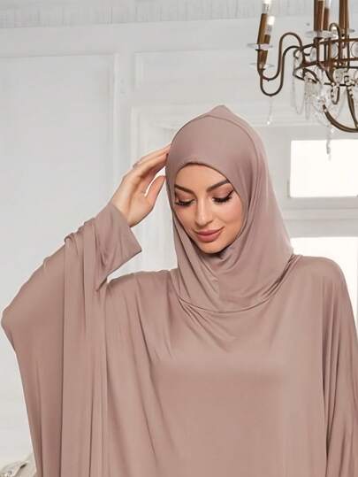 1pc Jersey Hooded Abaya, Loose & Comfortable, Convenient For Women's Daily Wear And Prayer