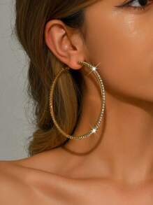 时尚女士全水钻金色 10 厘米/9 厘米/8 厘米环形耳环 - 885金色大號耳圈 - 查看 8