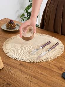 1/4/6/12pcs Bohemian Style Round Paper Placemats, Non-Slip Table Mats For Home Kitchen Dining, Suitable For Holiday Gatherings, Birthdays, Weddings, Parties, Coffee Tables (Note: The Mats Are Paper And Cannot Be Washed),Fall Decor,Autumn Decor,Room Decor - Beige - View 2