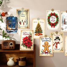 12pcs Festive Christmas Postcards - Retro Xmas Tree, Snowman, Reindeer & Gingerbread Man Greeting Card, Wall Art Prints For Home Room Decor, Aesthetic Pictures, No Envelope