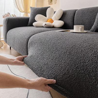 1 件泰迪毛绒纯色沙发套，弹性环绕，温暖舒适，简约时尚风格，宠物友好型防滑防尘弹力可洗沙发套，适用于 L 型沙发 1/2/3/4 座、客厅、卧室、书房