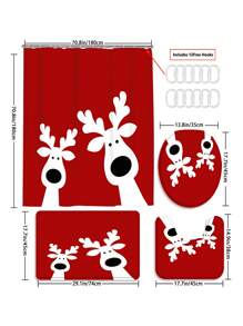 1/4pcs Elegant Christmas Reindeer Print Shower Curtain, Waterproof Mold-Resistant Multi-Functional Polyester Knit Bath Curtain With Hooks, Top Style Pleated Fold, Seasonal Holiday Theme, Animal Design, No Lining, Woven Fabric,Home Decoration Bathroom Decor