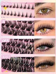 560pcs D Curl Fluffy Lashes Cluster Lash Extension Kit With 80pcs Bottom Lashes And 6 Styles Mixed 8-16mm Length Mixed Fluffy 60D+80D+100D Individual Lashes Cluster Segmented Spikes D Curl Eyelash Extension - D - View 4