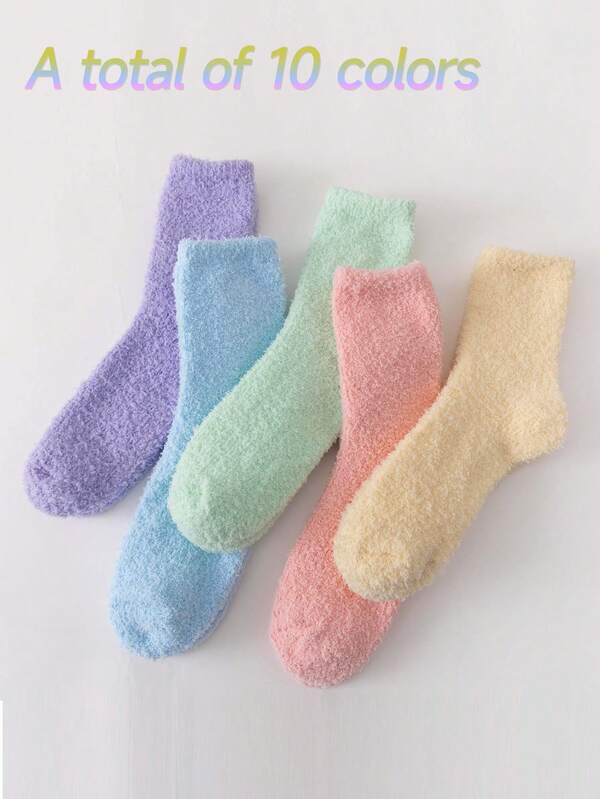 10 Pairs Coral Fleece Warm And Thick Socks, Suitable For Women To Wear At Home, Maternity Socks, No Shedding, Sizes 35-43, Solid Color And Candy Color Socks, Suitable For Autumn/Winter Season