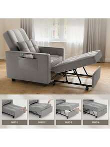 Sillón-cama Individual, Convertible 3 En 1 Sillón Reclinable - Gris - Ver 4