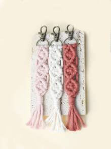 1 pieza Llavero de ganchillo de unicolor hecho a mano, manualidades DIY, llavero con borla trenzada, accesorio de estilo bohemio para bolso, ideas de regalo para el Día del Maestro, Navidad, accesorios para bolsos y coches, para amigos y hermanas - Multicolor - Ver 7