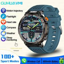 GUHUAVMI 男士户外运动智能手表（接听/拨打电话），2024 年最新款安卓 IOS 无线智能手表，坚固耐用的户外健身追踪器，指南针/AI 语音/计步器/睡眠/LED 手电筒，600 毫安时电池，适用于安卓/IOS - 黑色 - 查看 17
