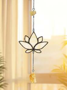 1pc Handmade Boho Lotus Flower Stained Glass Suncatcher Window Hanging Decor With Crystal Pendant Spiritual Meditation Ornament Vintage Style Iridescent Sunlight Catcher For Home Garden Yoga Room Balcony Gift