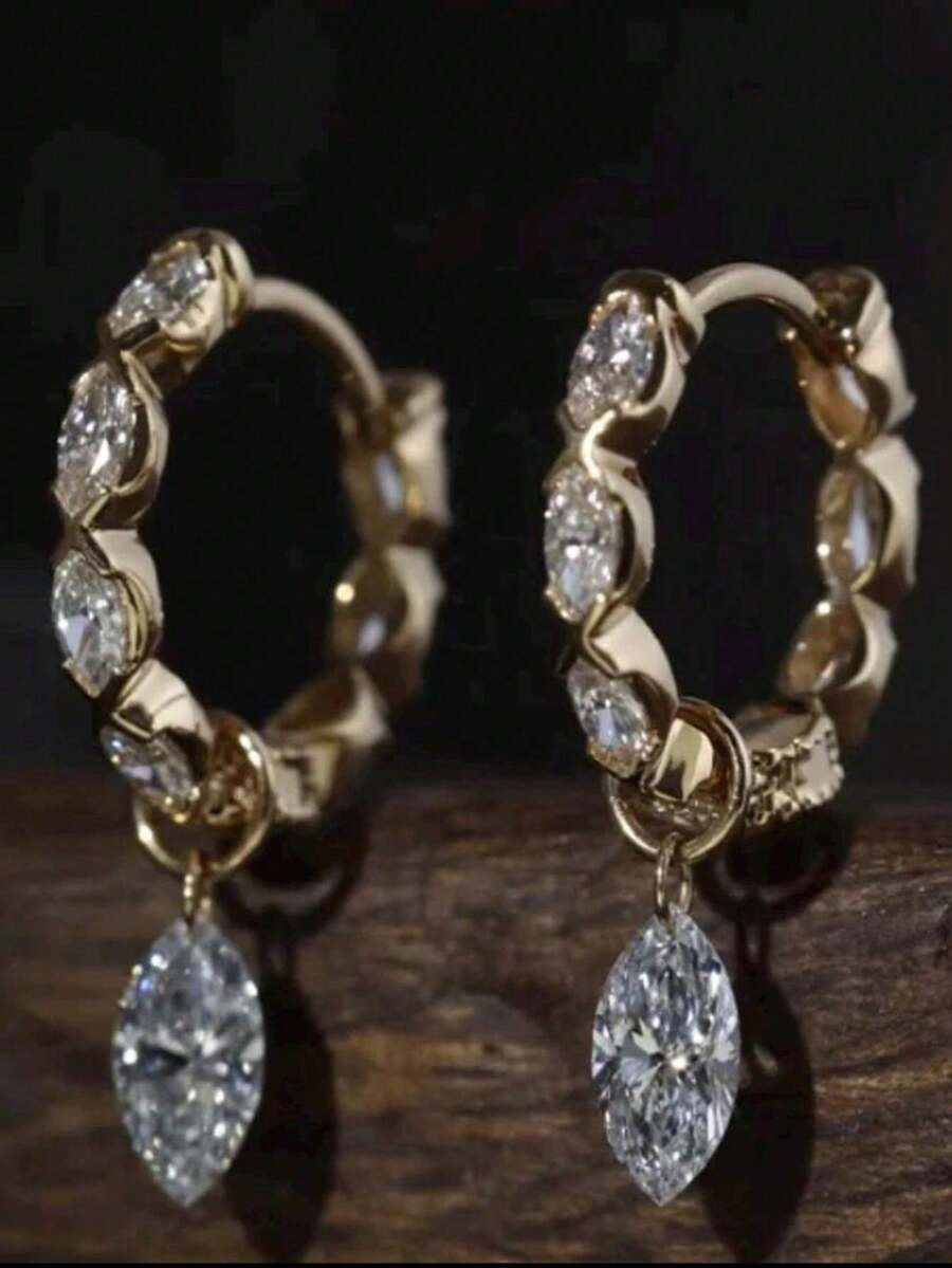 2 Pieces Of Marquise-Shaped Diamond-Studded Light Luxury Fashion Copper Multi-Color Women's Earrings, Suitable For Dating, Banquets, Parties, Daily Clothing Accessories, Back To School Season, Christmas Jewelry Gifts - B11575 - 查看 1