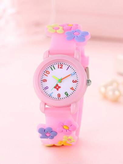 1 pièce Montre de dessin animé colorée à motif floral et numérique pour enfants, étudiants du primaire