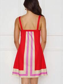 Summer Women's Striped Mini Dress – Square Neck Color Block Short Sundress, Sexy Beach Vacation Outfit, Club Party Casual Dress, Y2K Cute Fashion Outfit - Đỏ và Trắng - Xem 2