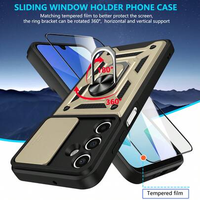 （含屏幕保护膜）适用于 MOTO EDGE 50 5G/EDGE 50 PRO 5G/Edge 50 Fusion/Edge 50 Ultra 5G/Edge 50 Neo 5G/EDGE 40 NEO 手机壳，内置滑动式摄像头镜头盖，双层加厚防震保护，带 360° 支架/兼容三星 S25/S24/S23/S22/S21/S20 Plus U 手机壳，防水防摔防刮