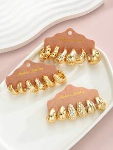 (Paper Card Colors Are Random )36/18/2pcs Geometric Textured Teardrop Golden Fashion Bohemian Style Earrings, Suitable As Gifts For Family And Friends For Holidays